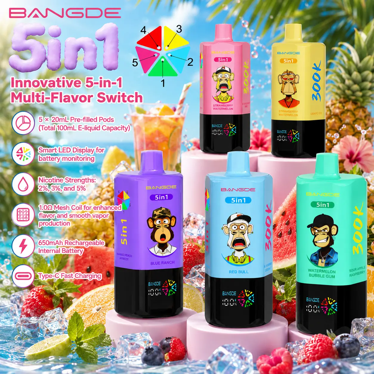 【🔥 BUY MORE, GET MORE FREE】Bang DE 300K 300000 Vape 5-in-1 Flavors Rechargeable LED Display Disposable E-Cigarette - Image 2