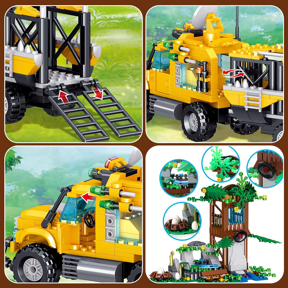 Mesiondy Prehistoric Apex Predator Expedition Building Set – 546 PCS Premium Brick System | Dino Transport Truck, Watchtower & Dinosaur Figures - Image 9