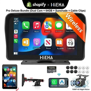 ✨【HiEHA】2026 Newest Portable Carplay Screen for Car, 7 Inch IPS Touchscreen Car Stereo Support Wireless Carplay & Android Auto, Mirror Link, GPS Navigation, Bluetooth 5.2, Backup Camera, AUX,FM Transmitter Car Video Player