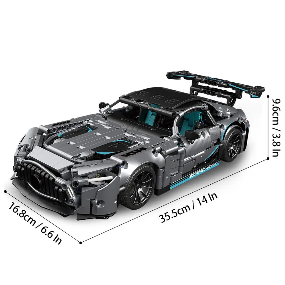 Mesiondy Silver Arrow GT Black Series Building Kit – 1466 PCS Premium Brick System | 1:14 Scale German Supercar | AMG Racing Livery - Image 2